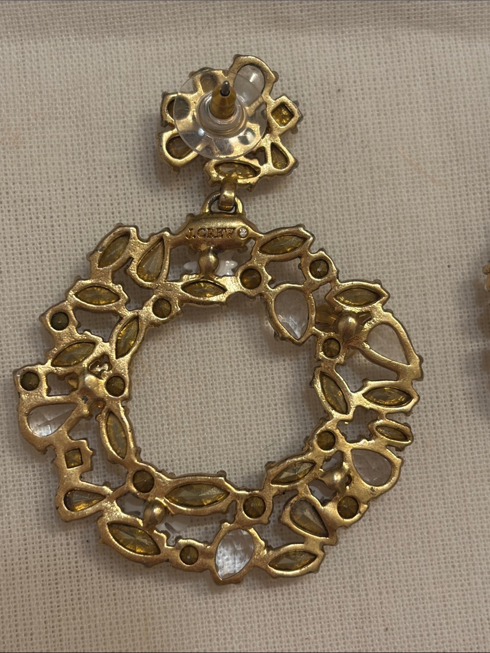 J Crew Gold-Tone Floral Crystal Hoop Earrings - White & clear Accents - Picture 2 of 3